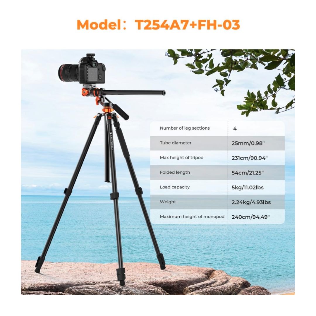 K&F Concept Aluminium Video tripod (Transverse Center Column) sa Fluidnom glavom KF09.137 - 2